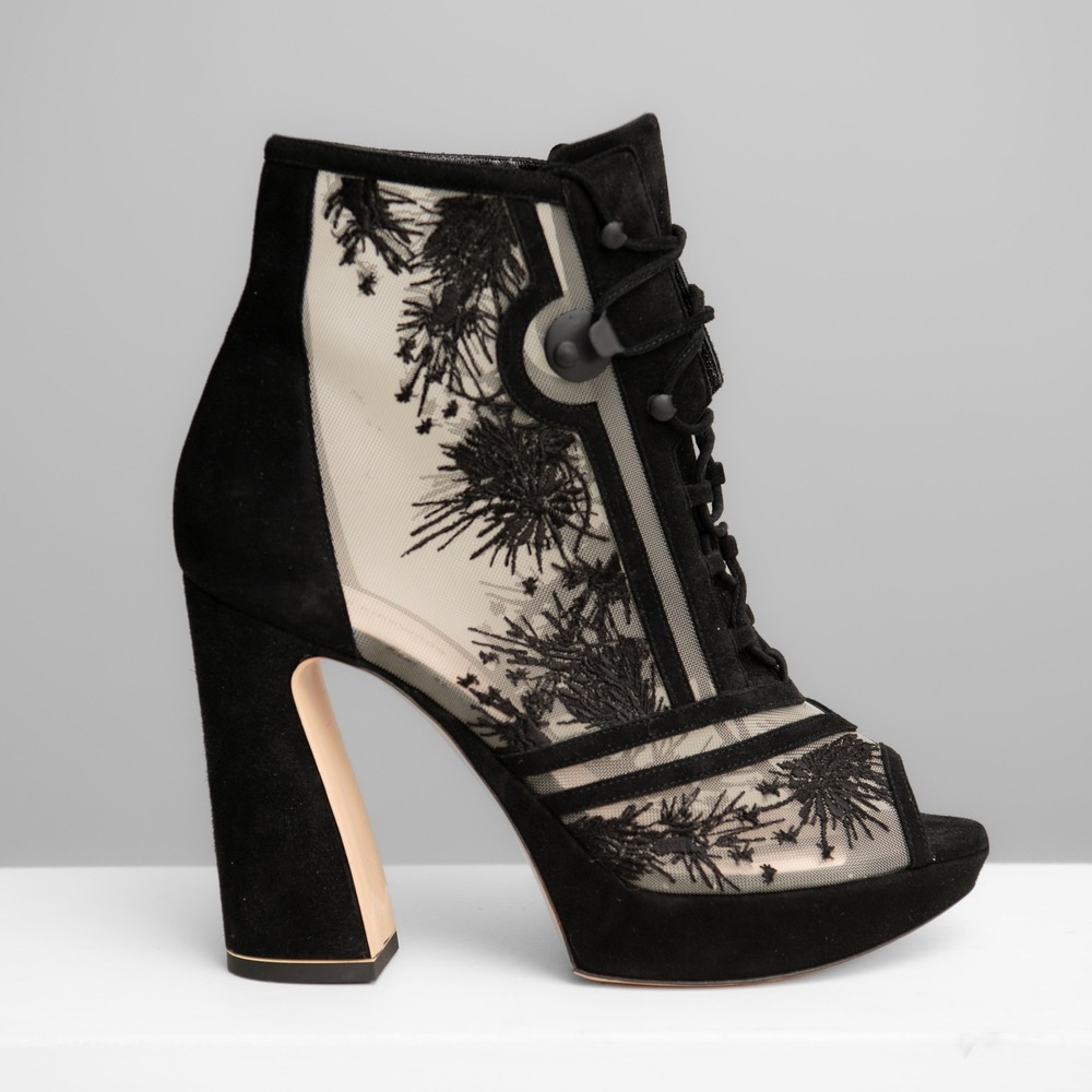 Nicholas Kirkwood Embroidered Lace Up Platform Boots Whimsigoth Runway Glam Goth